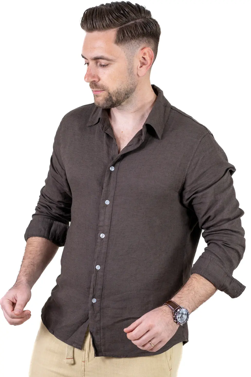 Cămașă maro din in 100% – Made in Italy [2]