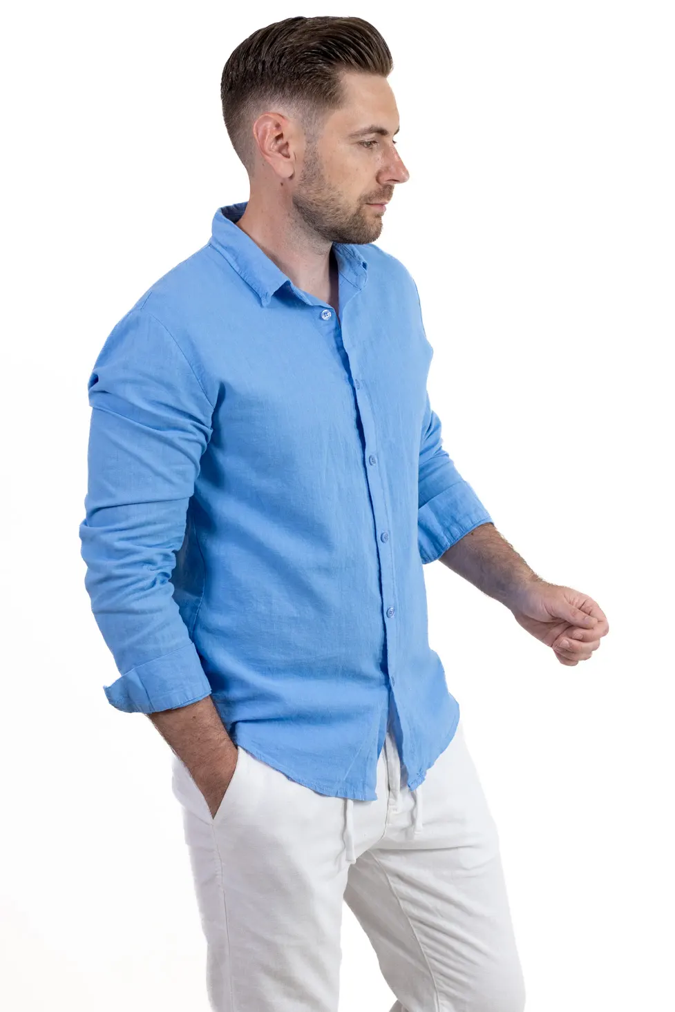 Cămașă albastra din in 100% – Made in Italy [3]