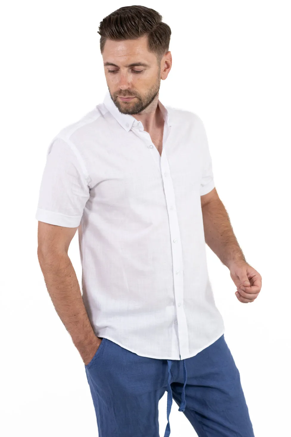 Cămașă bărbați alba guler clasic – 100% bumbac, vară [7]