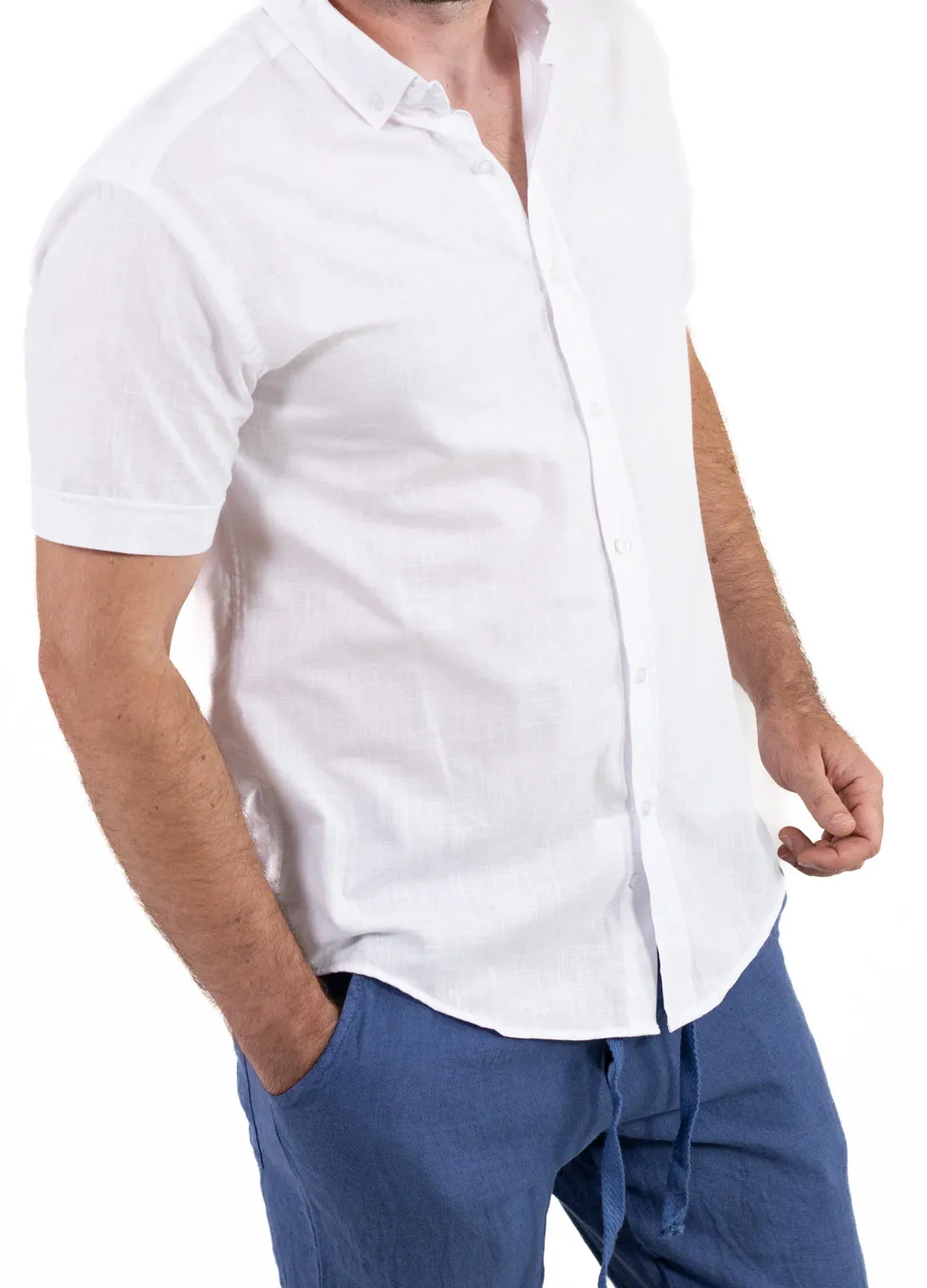 Cămașă bărbați alba guler clasic – 100% bumbac, vară [5]