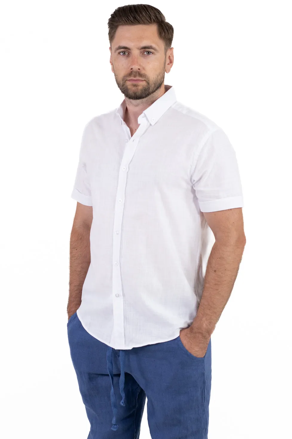 Cămașă bărbați alba guler clasic – 100% bumbac, vară [8]