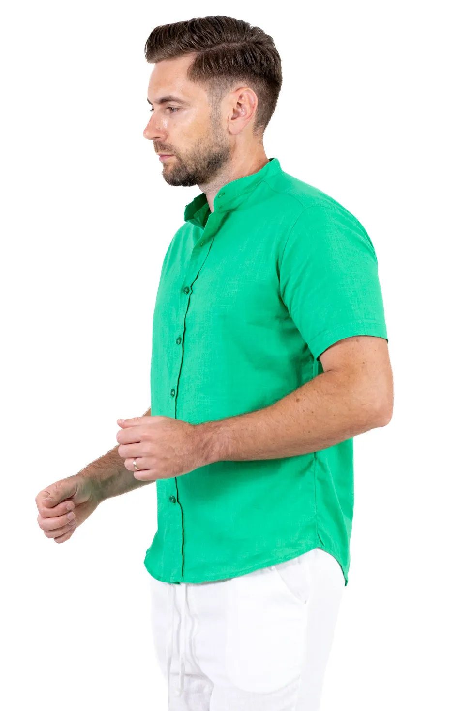 Cămașă bărbați verde guler tunică – 100% bumbac, vară [7]