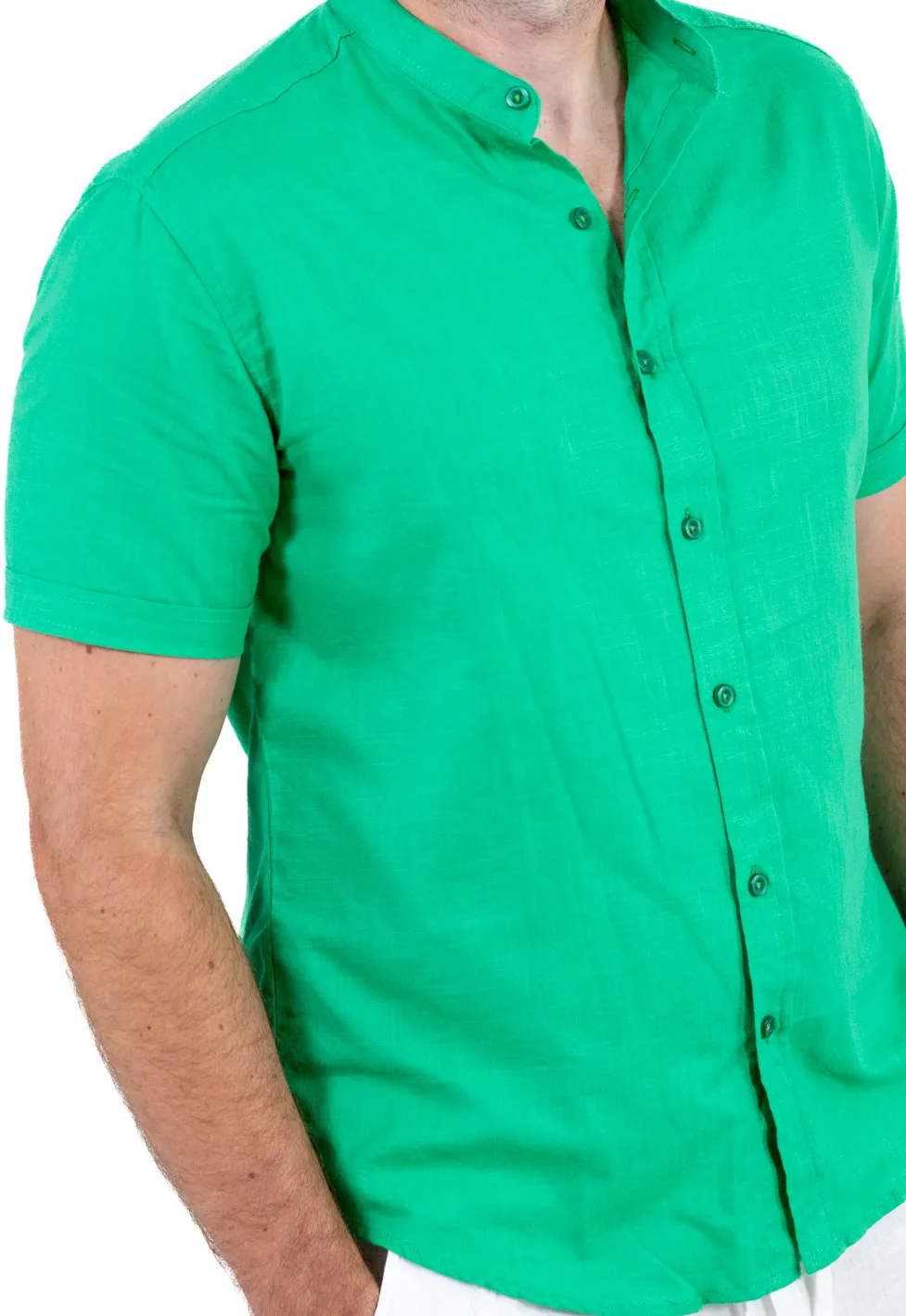 Cămașă bărbați verde guler tunică – 100% bumbac, vară [5]