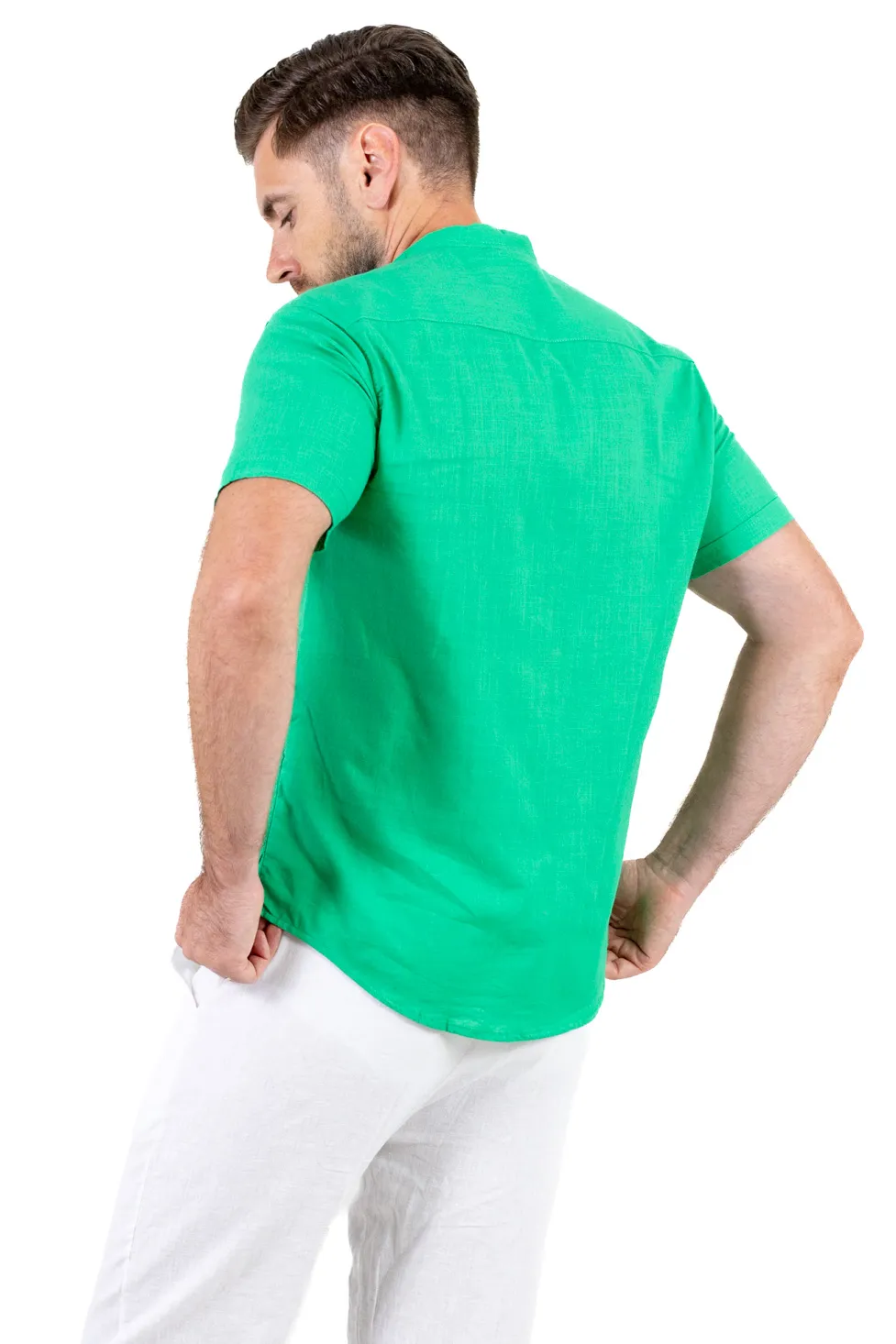 Cămașă bărbați verde guler tunică – 100% bumbac, vară [10]