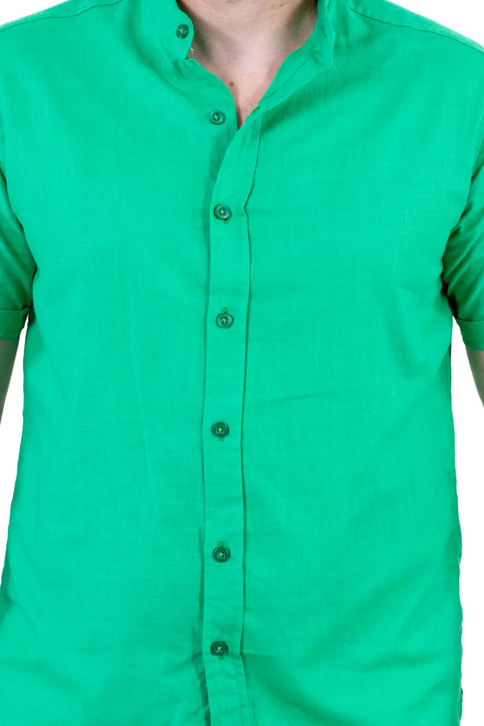 Cămașă bărbați verde guler tunică – 100% bumbac, vară [3]