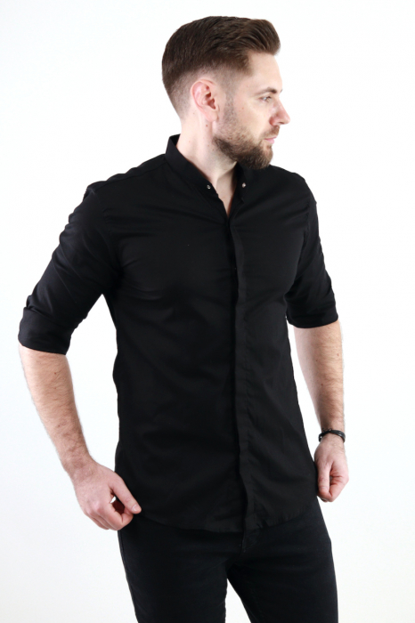 Camasa neagra slim fit cu guler tunica [2]