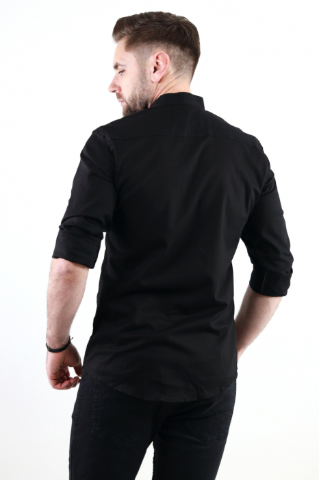 Camasa neagra slim fit cu guler tunica [6]