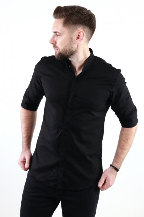 Camasa neagra slim fit cu guler tunica [3]