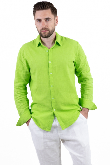 Cămașă verde măr 100% din in cu guler clasic [2]