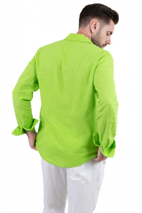Cămașă verde măr 100% din in cu guler clasic [7]