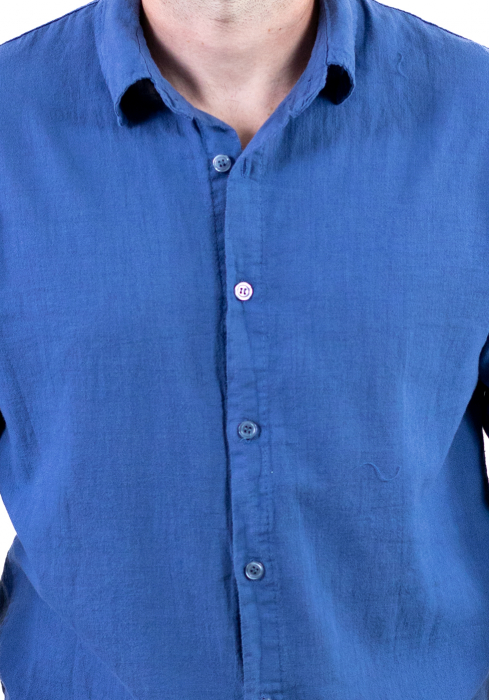Cămașă albastru denim 100% din in cu guler clasic [10]