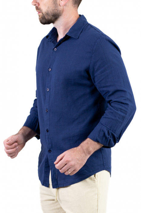 Cămașă bleumarin 100% din in cu guler clasic [5]