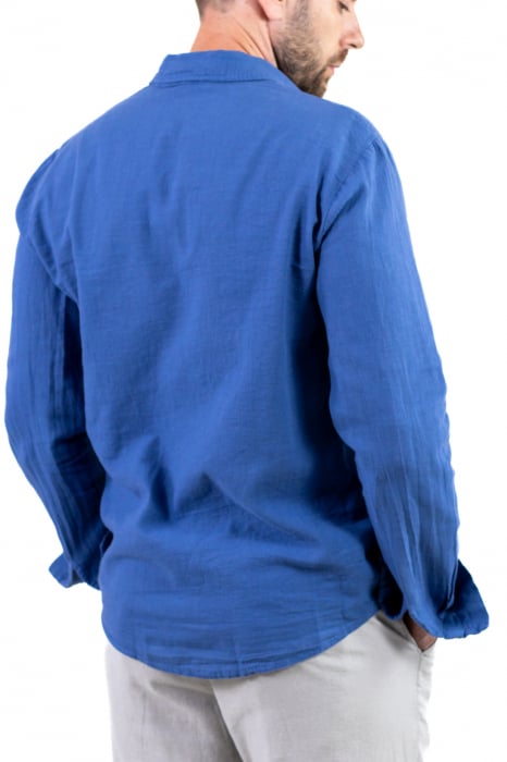 Cămașă albastru denim 100% din in cu guler clasic [9]