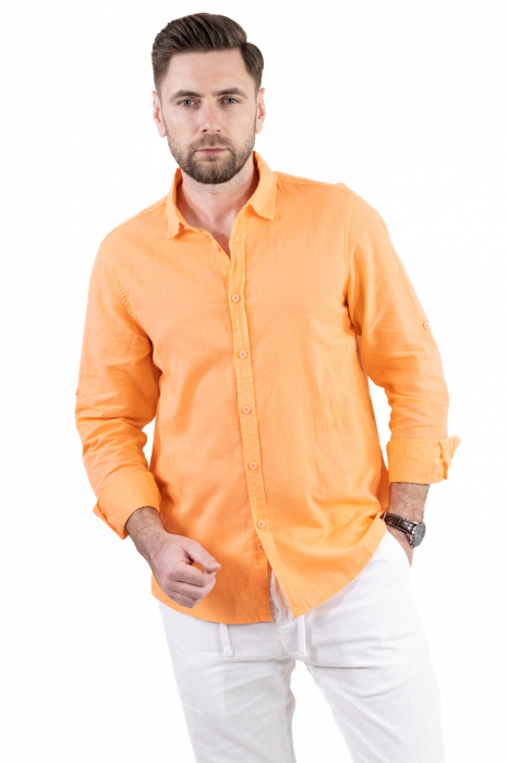 Camasa orange din in cu guler normal [4]