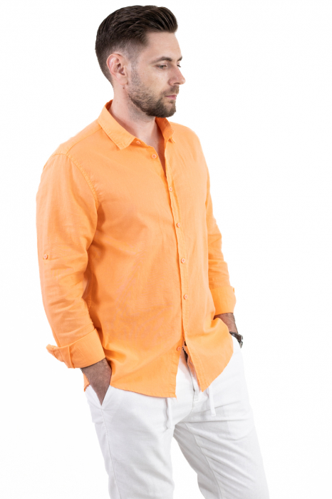 Camasa orange din in cu guler normal [2]