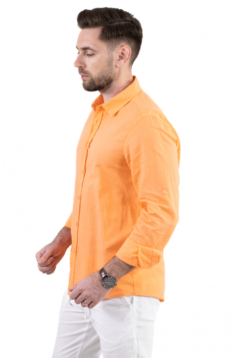 Camasa orange din in cu guler normal [7]