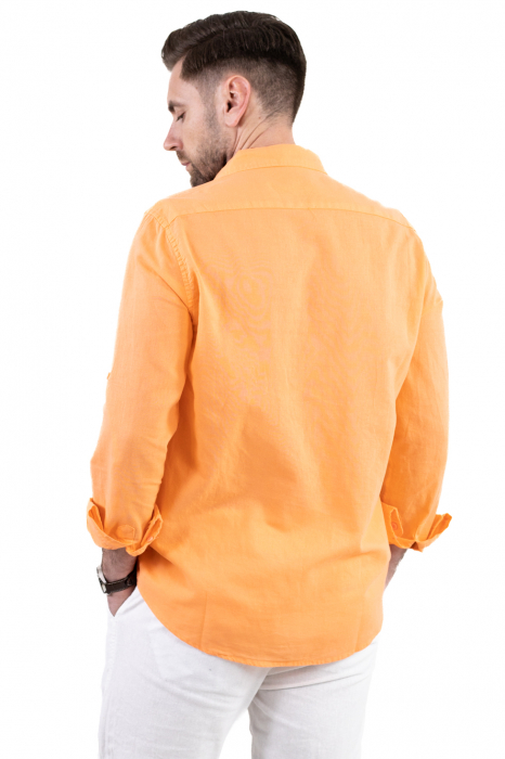 Camasa orange din in cu guler normal [3]