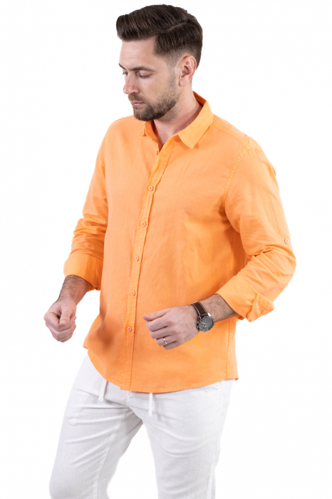 Camasa orange din in cu guler normal [6]