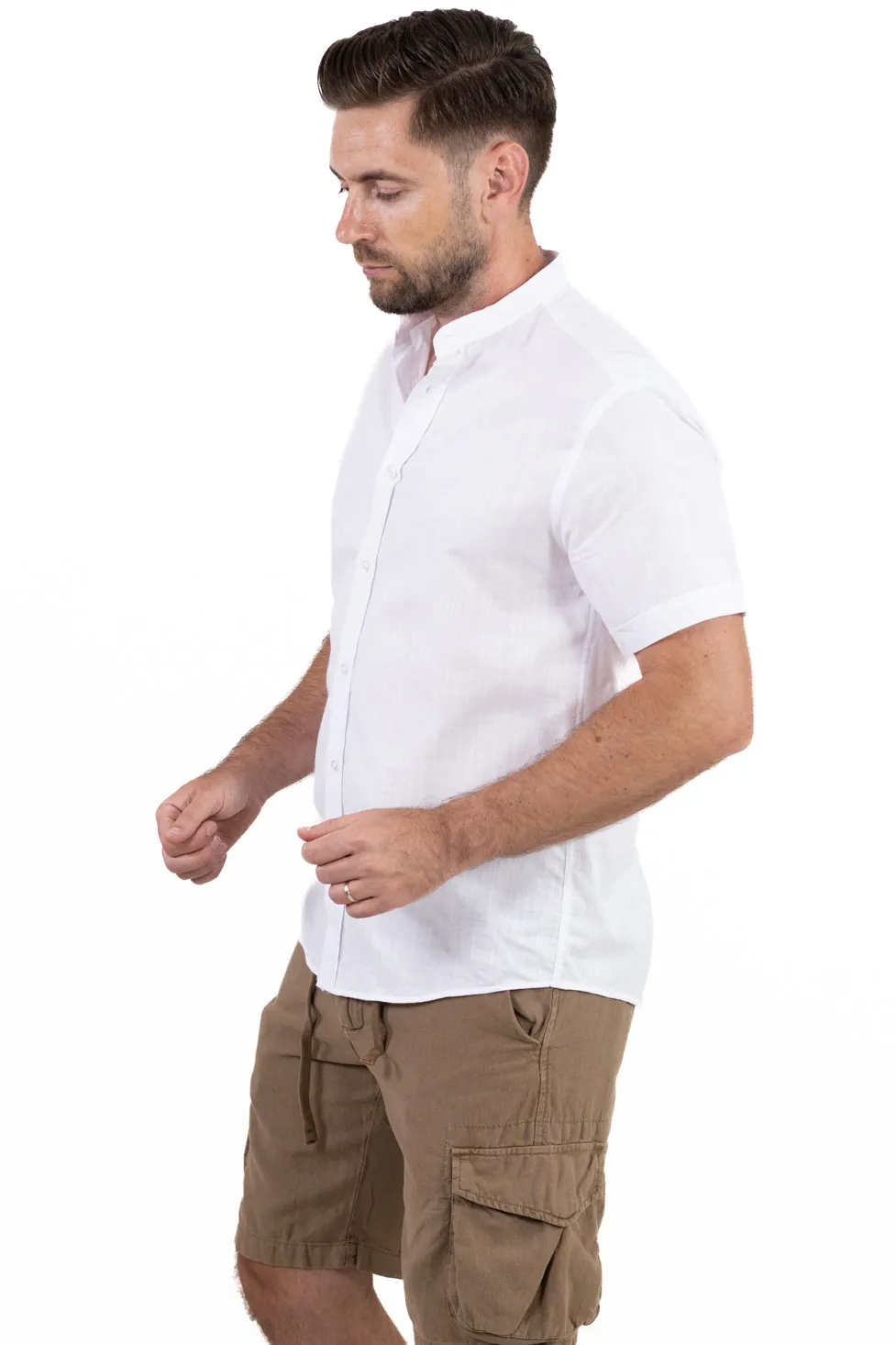 Cămașă bărbați alba guler tunică – 100% bumbac, vară [8]