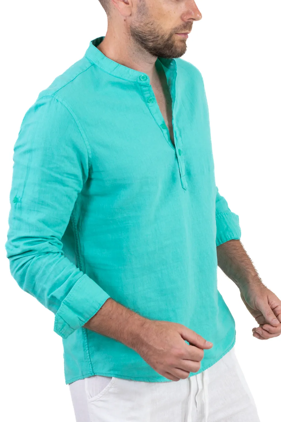 Camasa verde aqua din in cu patru nasturi [6]
