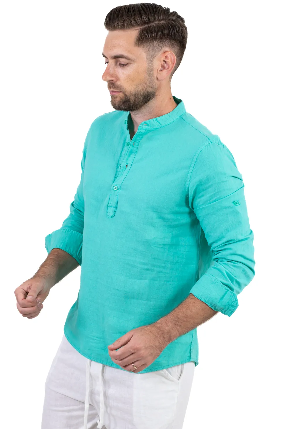 Camasa verde aqua din in cu patru nasturi [8]
