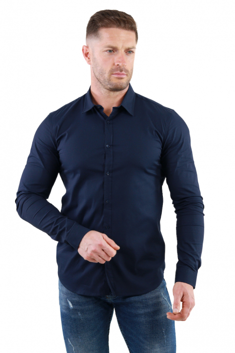 Camasa slim fit bleumarin guler normal [4]