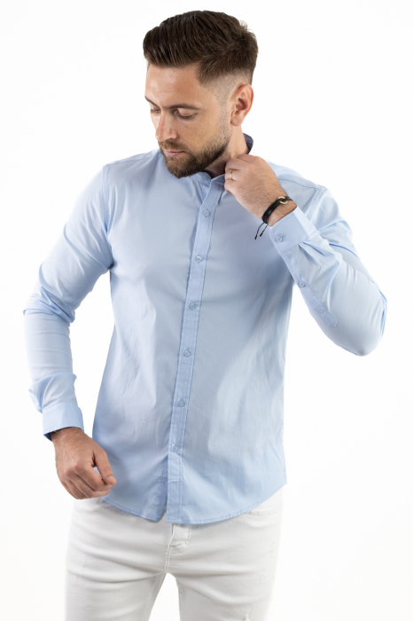 Camasa slim fit albastra guler tunica [7]