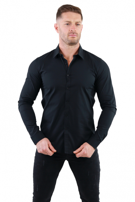 Camasa regular fit neagra guler normal [6]