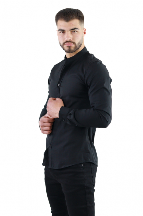 Camasa slim fit neagra guler tunica [6]