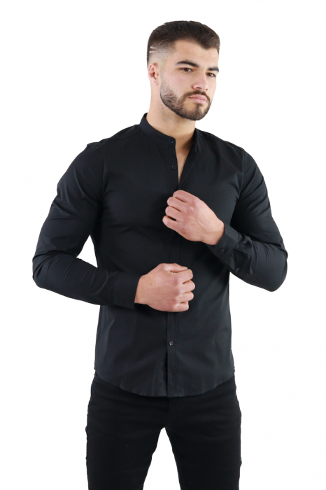 Camasa slim fit neagra guler tunica [3]