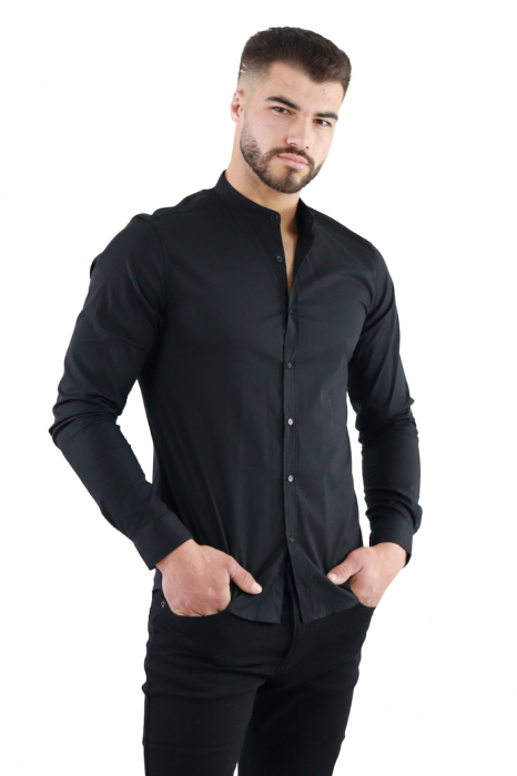Camasa slim fit neagra guler tunica [5]