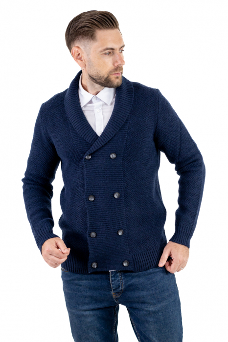 Cardigan din tricot bleumarin pentru bărbați cu 8 nasturi și guler cu rever [4]