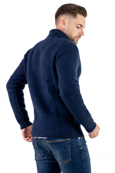 Cardigan din tricot bleumarin pentru bărbați cu 8 nasturi și guler cu rever [5]