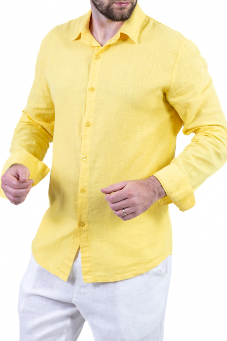 Cămașă galbenă 100% din in cu guler clasic [4]