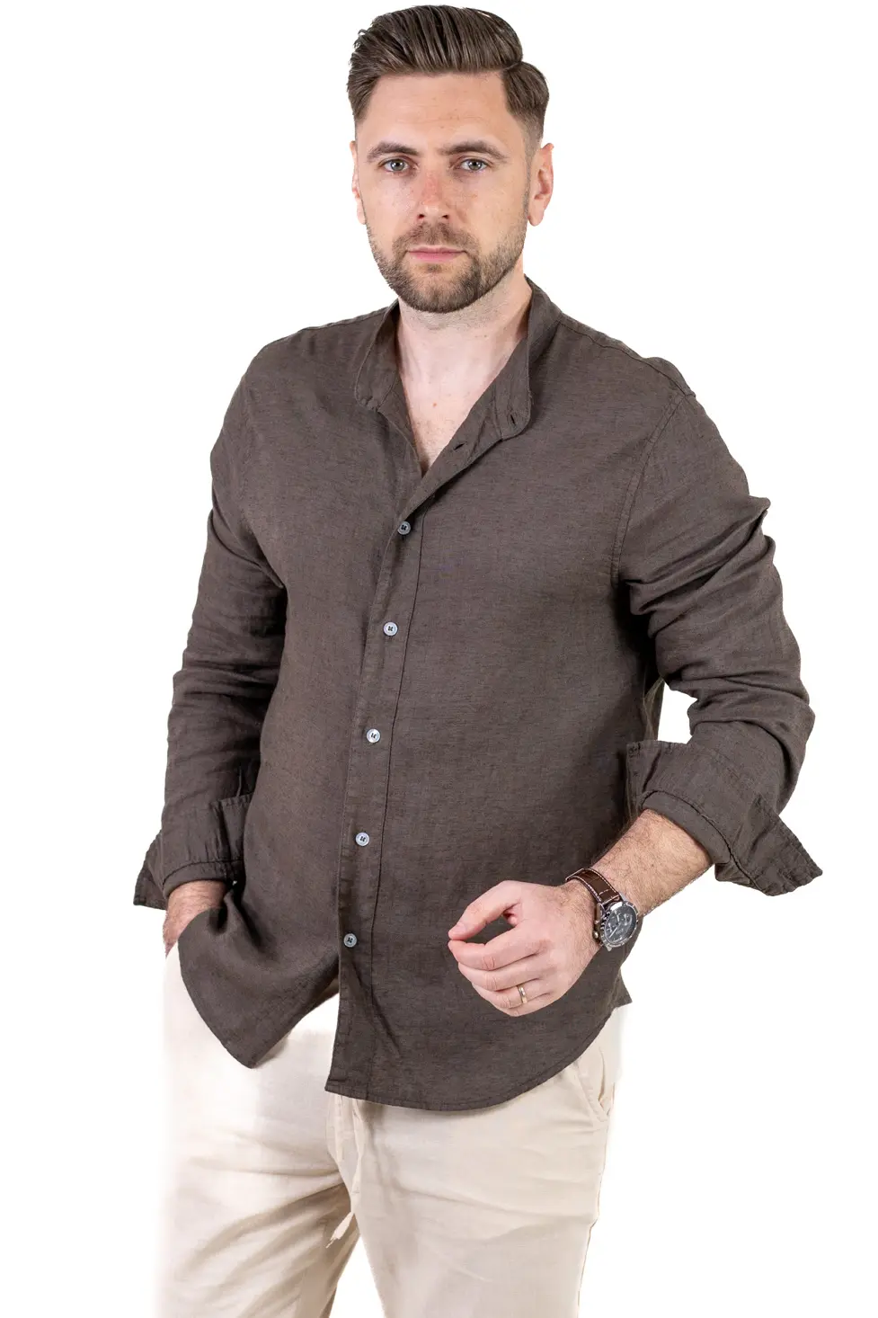 Cămașă maro din in 100% – Made in Italy [3]