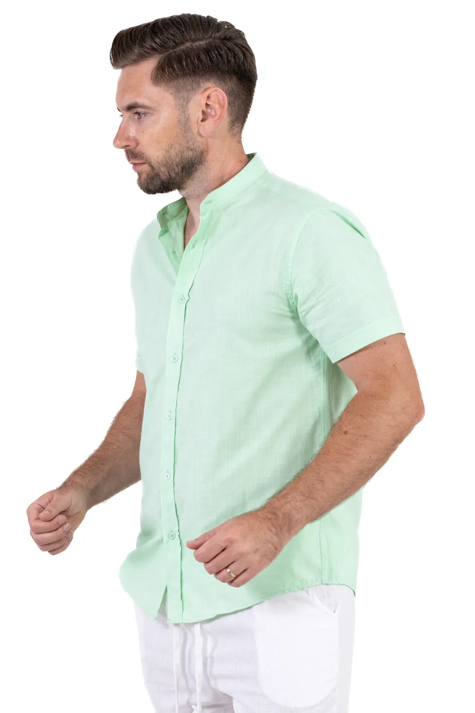 Cămașă bărbați verde aqua guler tunică – 100% bumbac, vară [6]
