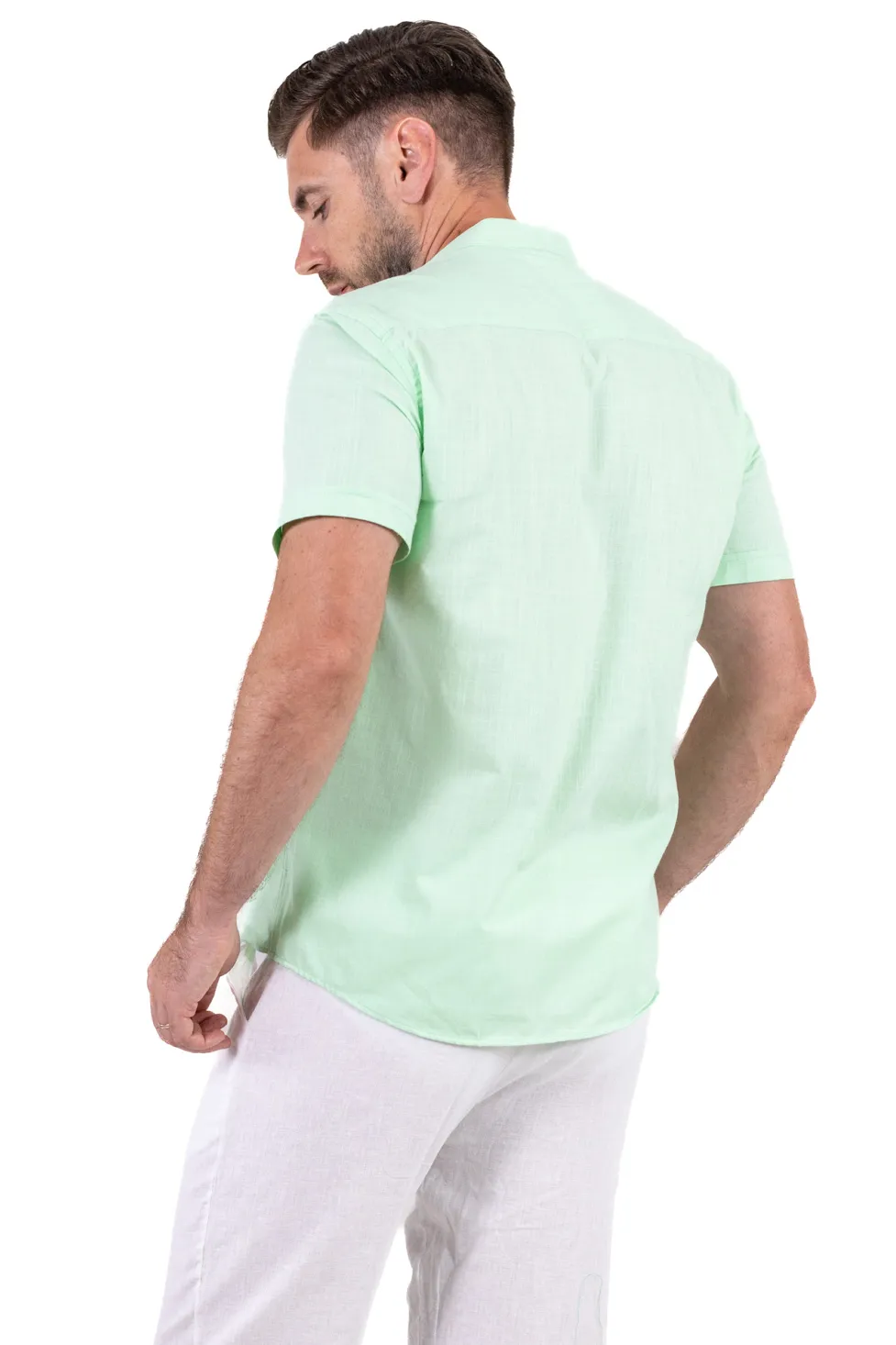 Cămașă bărbați verde aqua guler tunică – 100% bumbac, vară [8]