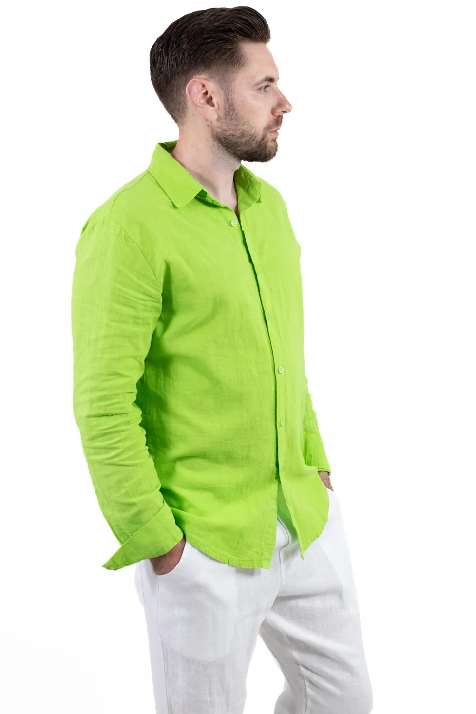 Cămașă verde măr 100% din in cu guler clasic [10]