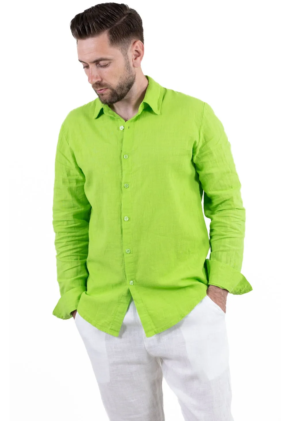 Cămașă verde măr 100% din in cu guler clasic [2]