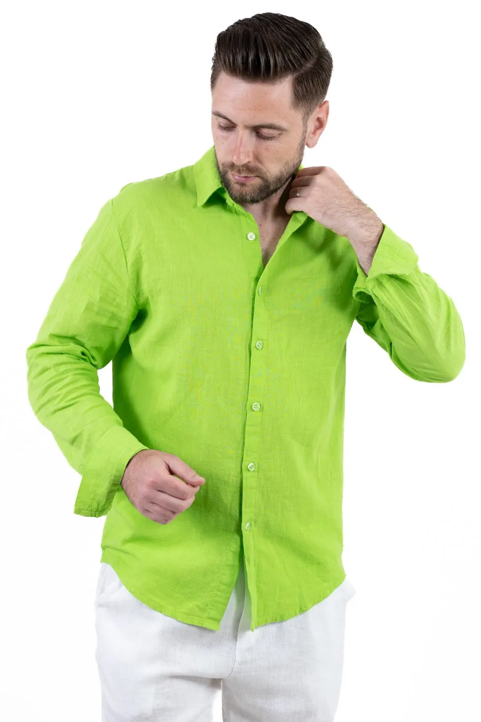 Cămașă verde măr 100% din in cu guler clasic [1]