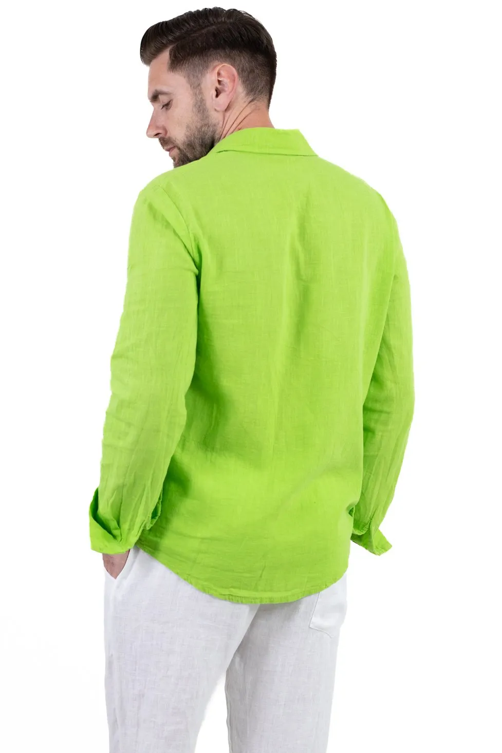 Cămașă verde măr 100% din in cu guler clasic [3]