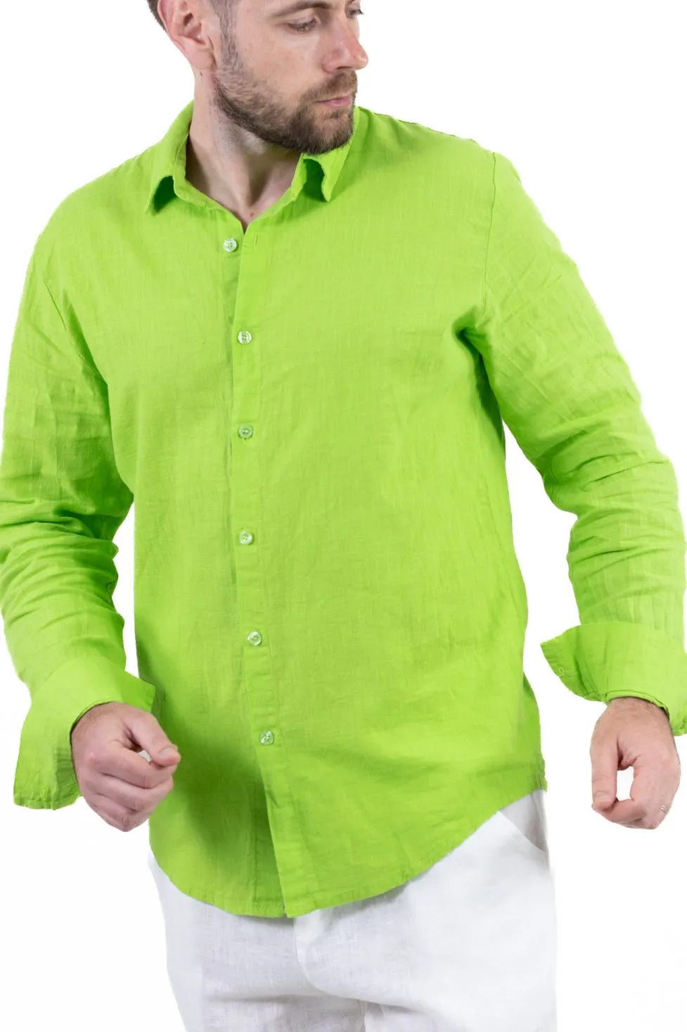 Cămașă verde măr 100% din in cu guler clasic [5]