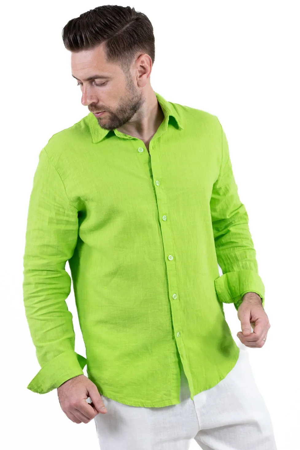 Cămașă verde măr 100% din in cu guler clasic [6]