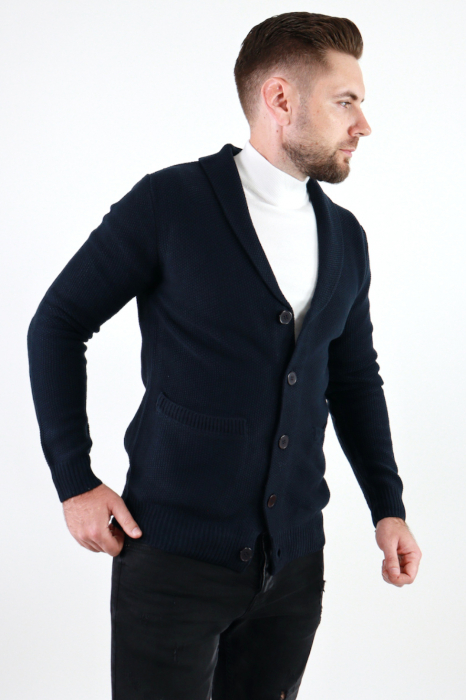 Cardigan bleumarin din tricot barbati [2]
