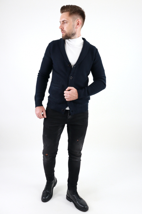Cardigan bleumarin din tricot barbati [5]