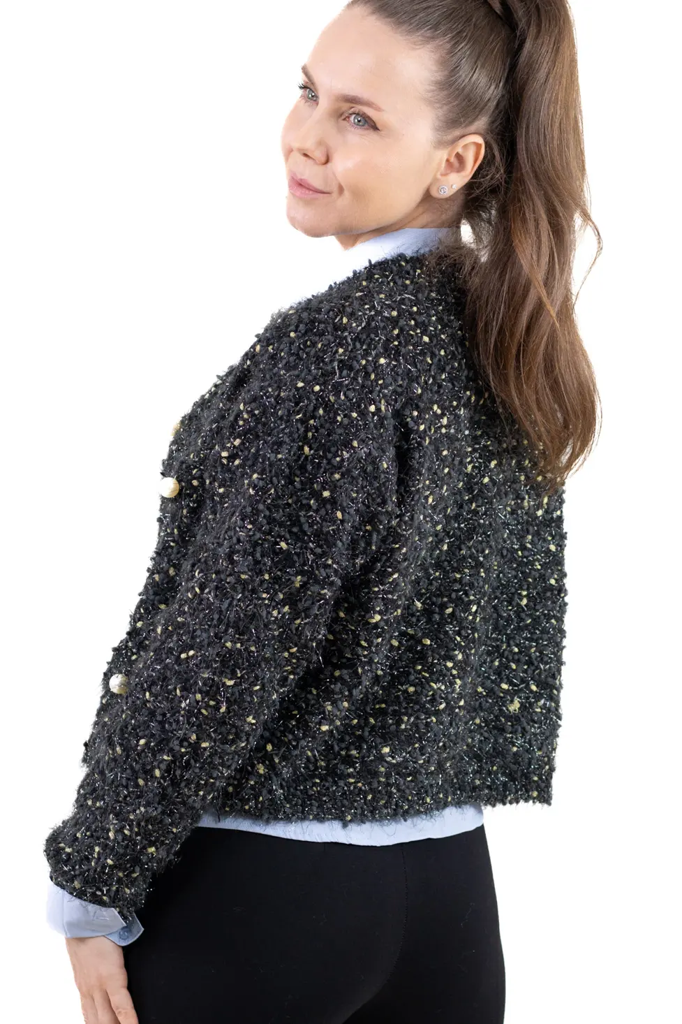 Cardigan buclé cu nasturi tip perlă – tricot elegant pentru femei [6]