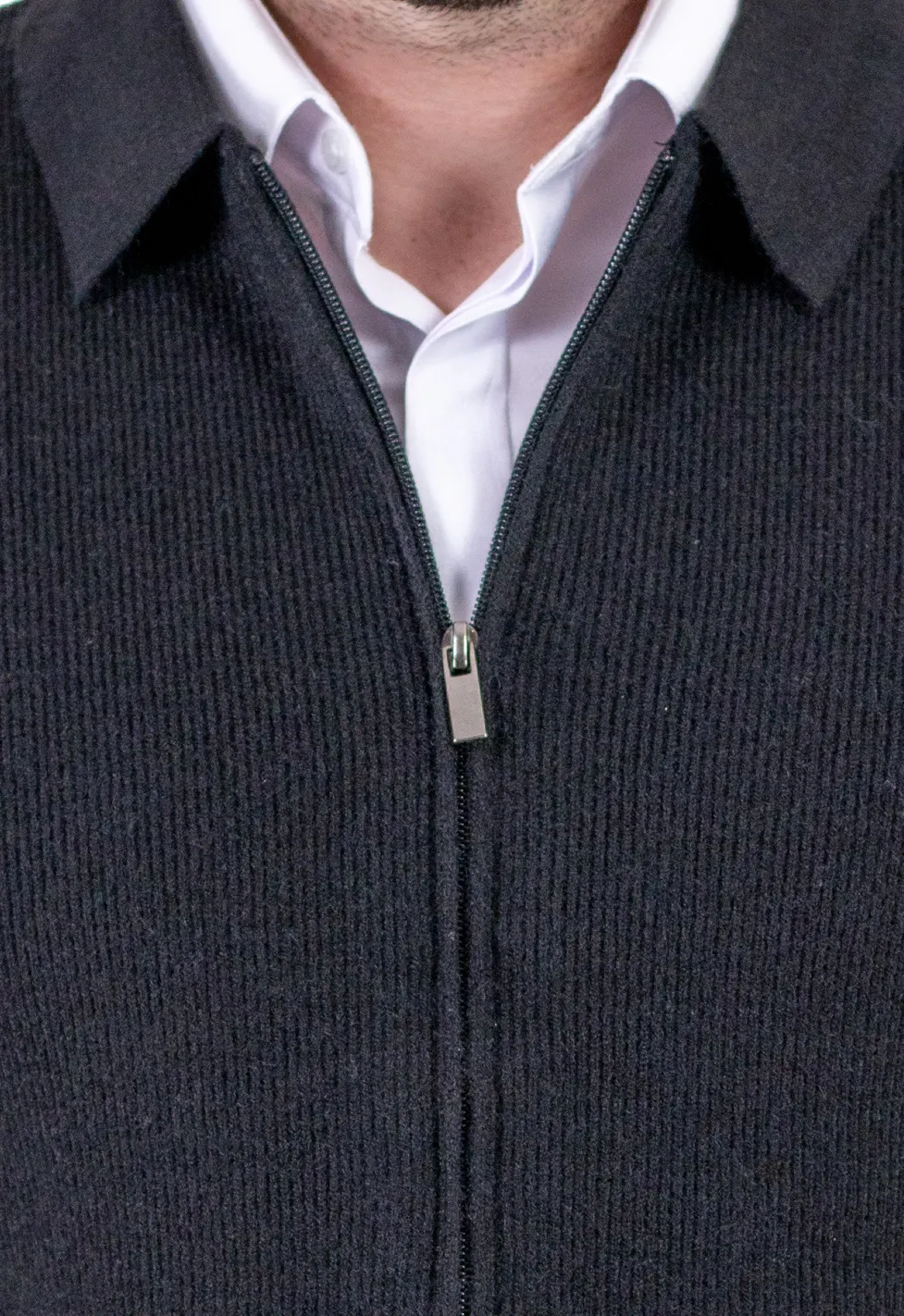 Cardigan elegant bărbați cu fermoar dublu șiguler clasic, negru [4]