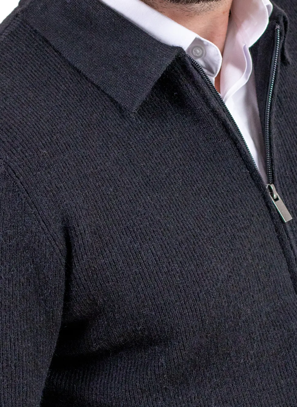 Cardigan elegant bărbați cu fermoar dublu șiguler clasic, negru [3]