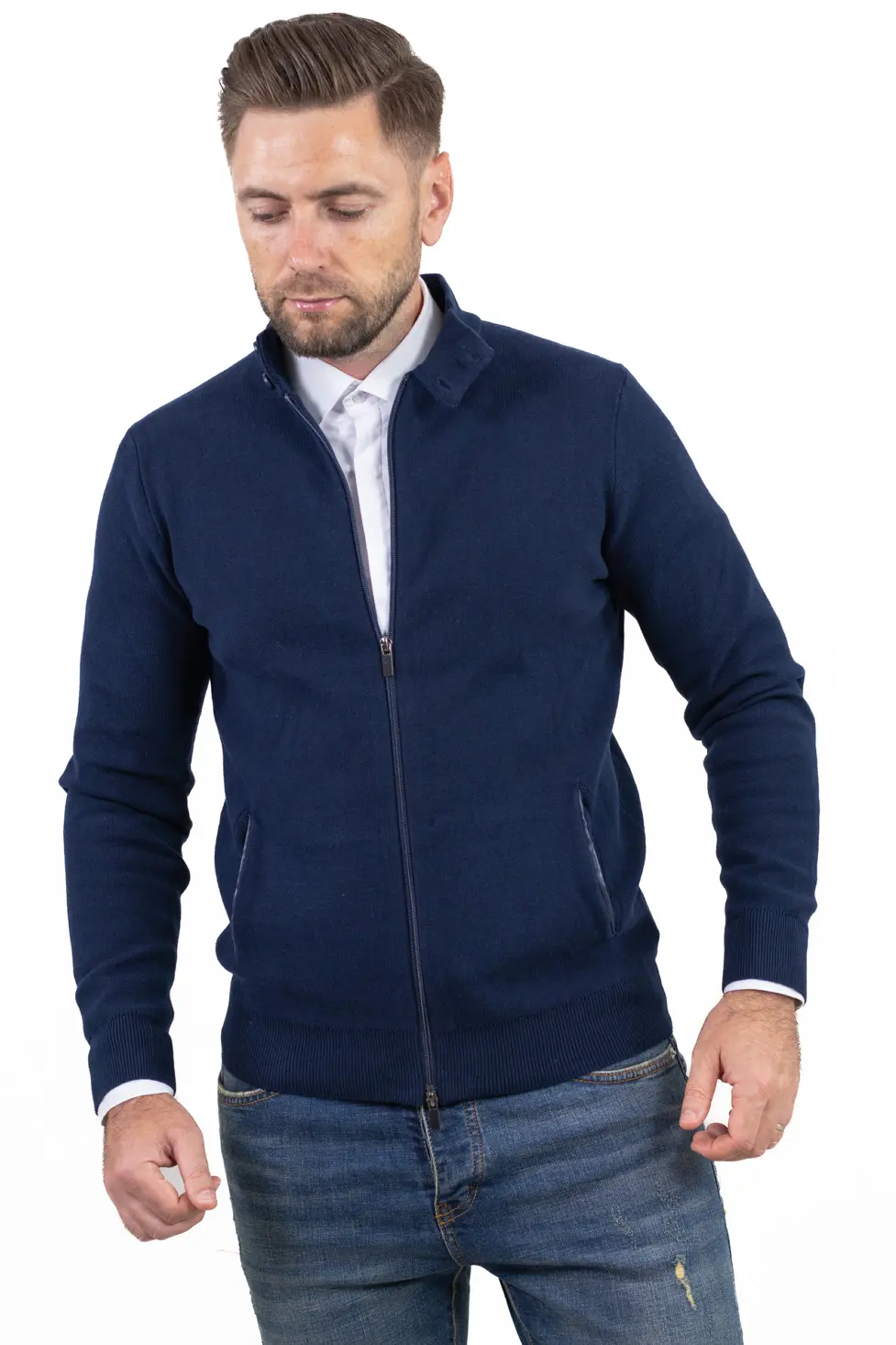 Cardigan elegant bărbați bleumarin cu fermoar dublu [1]