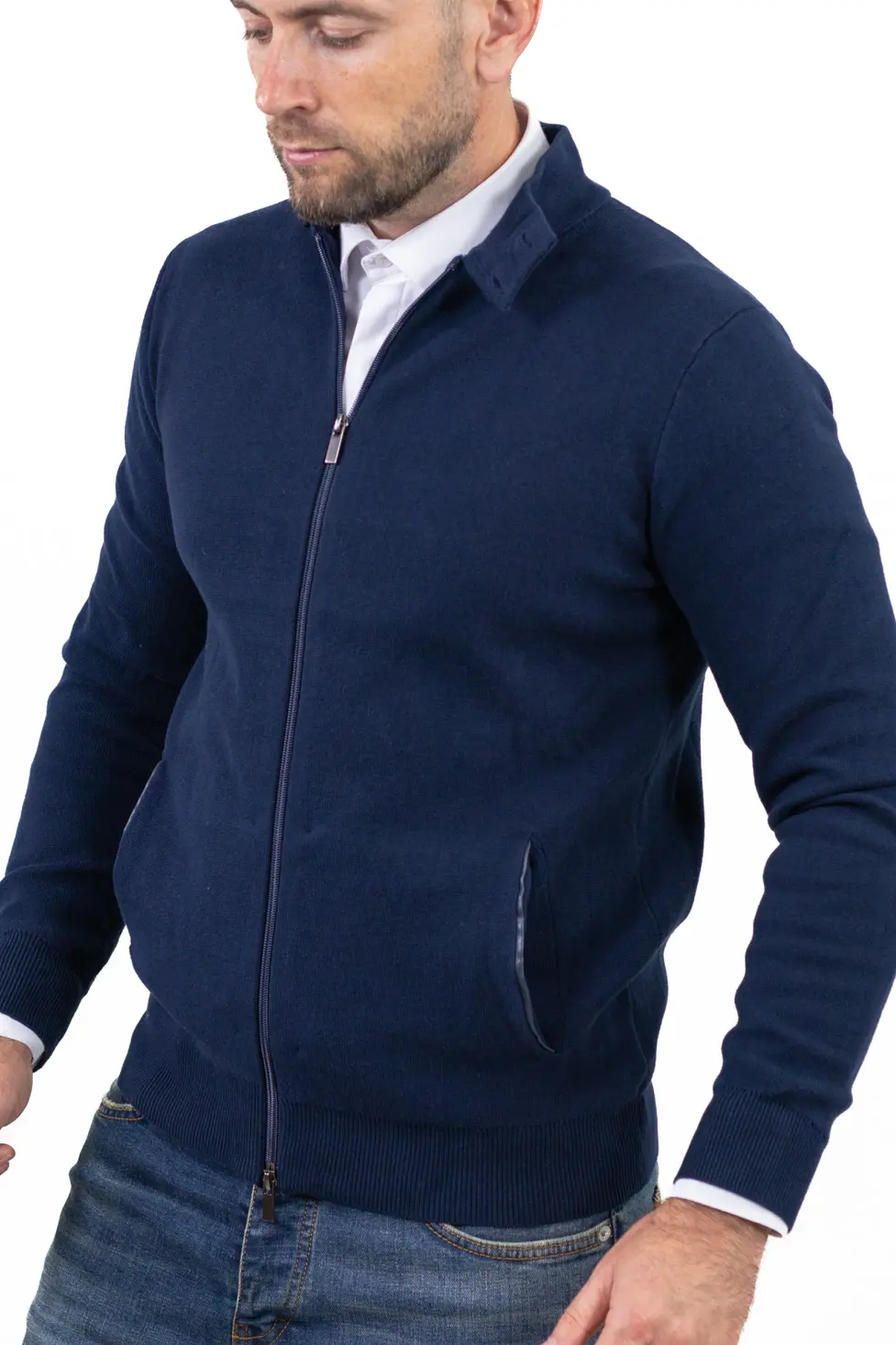 Cardigan elegant bărbați bleumarin cu fermoar dublu [6]